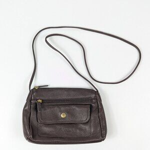 Stone Mountain Pebbled Chocolate Brown Leather Purse with Orange Interior